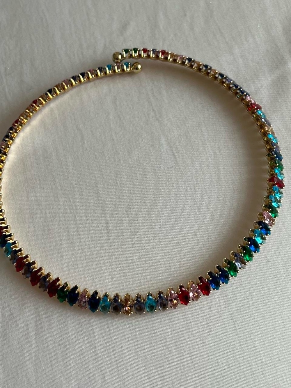 Gold Multicolor Crystal Tennis Necklace - Women Jewelry - Picture 3 of 8